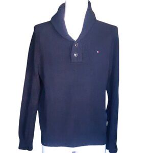 Tommy Hilfiger SZ S Black Cotton Men's 2 Button Shawl Collar Pullever Sweater